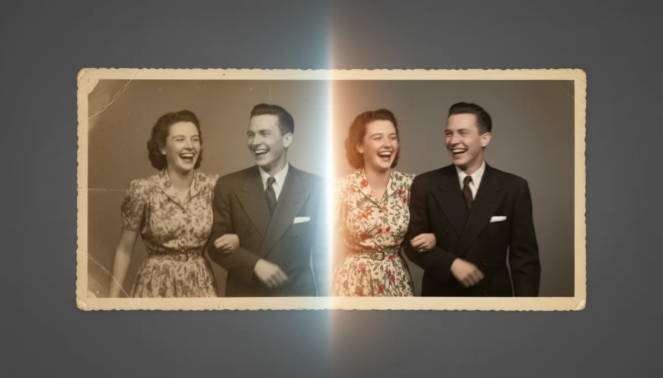 Old photograph being processed by an AI photo animator into a moving portrait