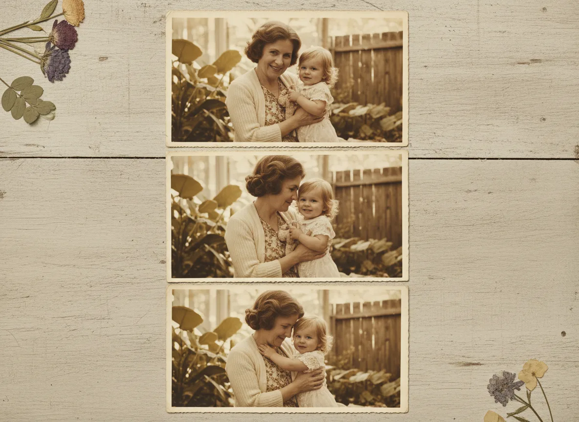 Frames showing a grandmother and child photo with subtle lifelike motion