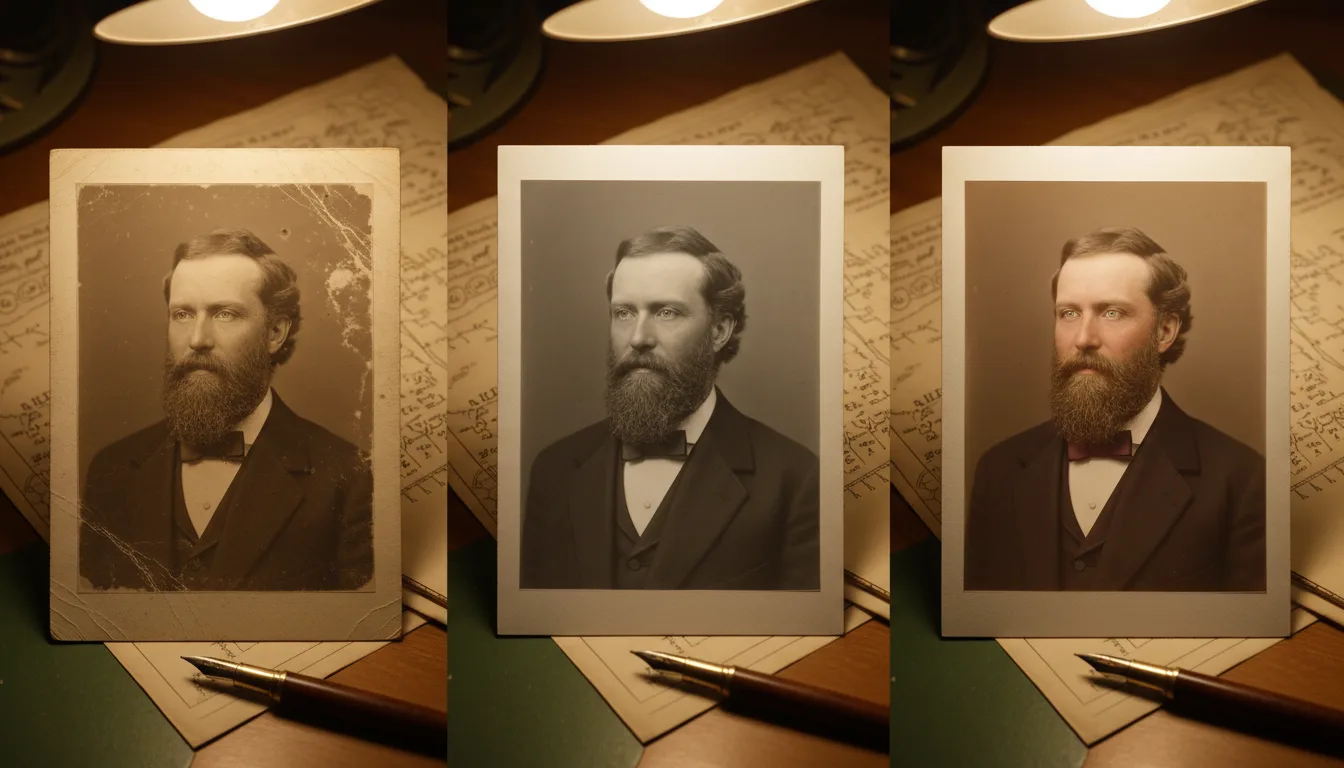 Nineteenth-century ancestor portrait restored, colorized and gently animated