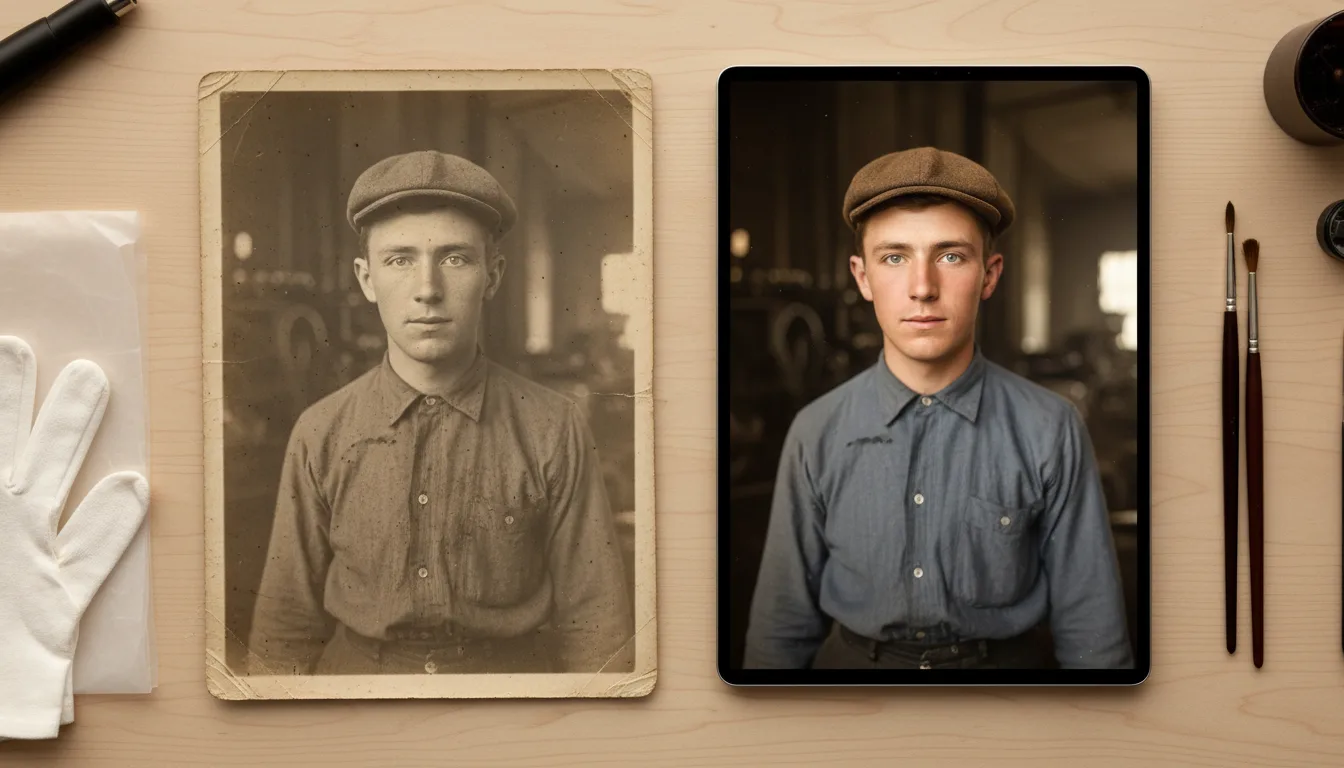 Early 20th-century archival photograph gently animated, subject glancing up