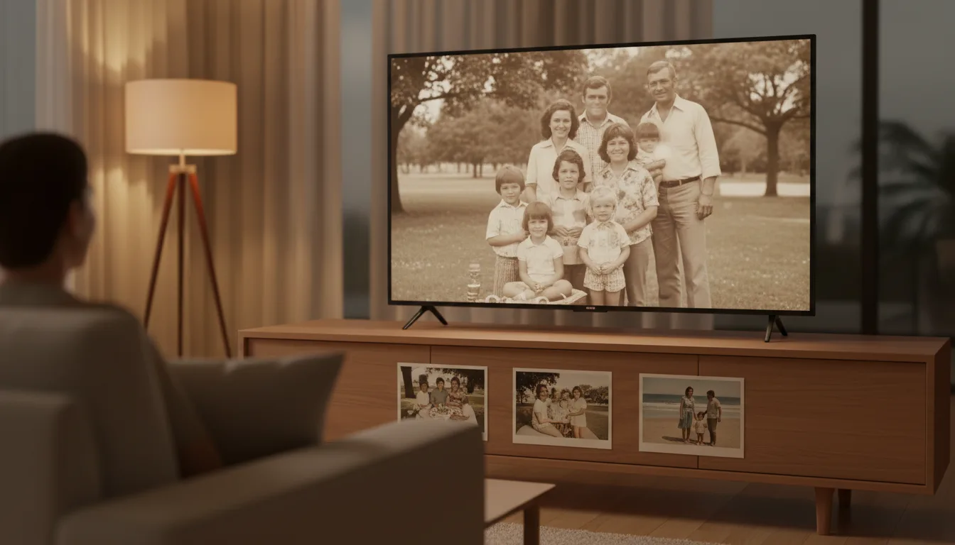 Sequence of family photos arranged as slides, each showing subtle internal movement