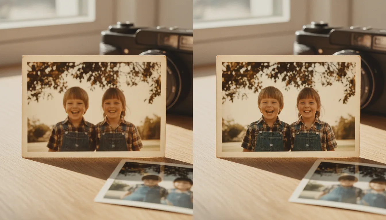 Before and after: blurry family snapshot recovered to natural sharpness