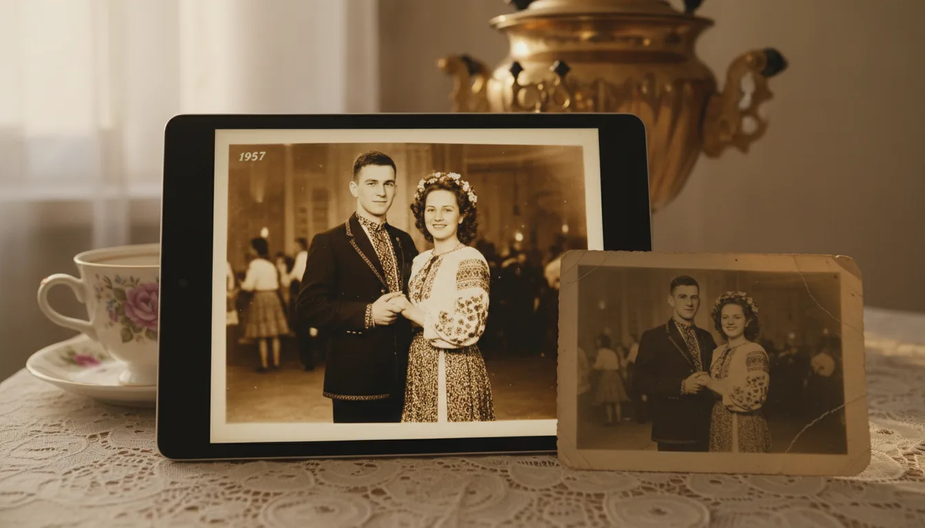Vintage photo of a young couple, the viewer's grandparents, gently animated