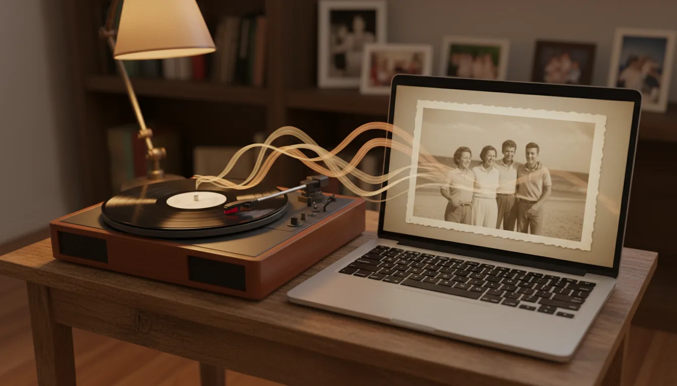 Animated photo video timeline with a music track being added beneath the clips