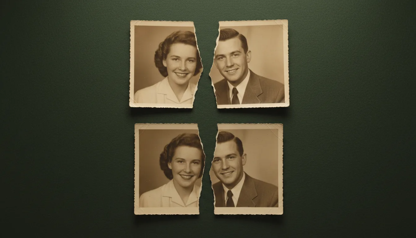 Photograph torn in two pieces rejoined into one seamless restored print