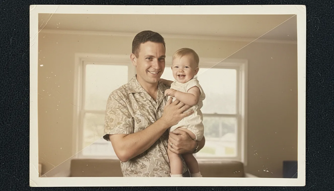 Yellowed, scratched old print transformed into a clean restored photograph