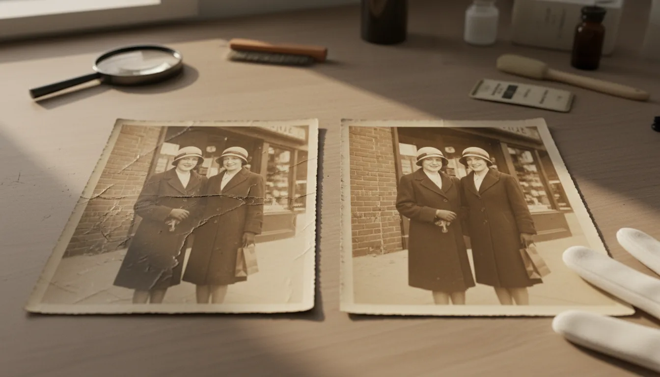 Damaged 1930s vintage photograph restored with its period character intact